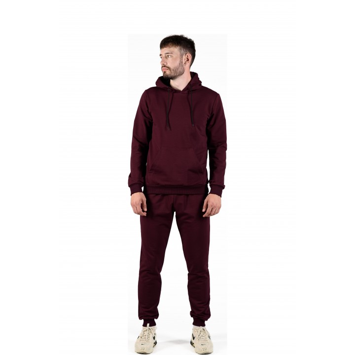 Костюм двонитка з капюшоном бордовий (кенгуру + штани) S-XL