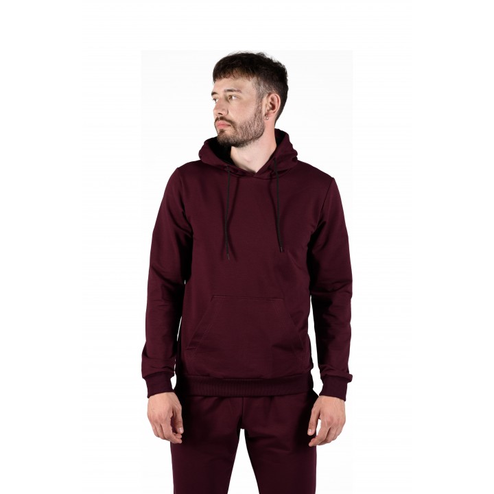 Костюм двонитка з капюшоном бордовий (кенгуру + штани) S-XL