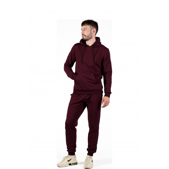 Костюм двонитка з капюшоном бордовий (кенгуру + штани) S-XL