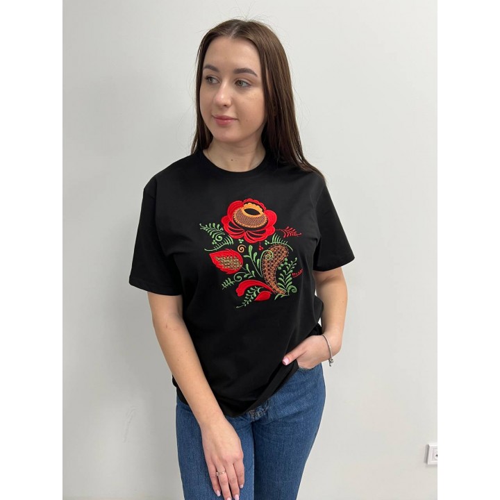 Футболка з вишивкою оверсайз преміум S - XL