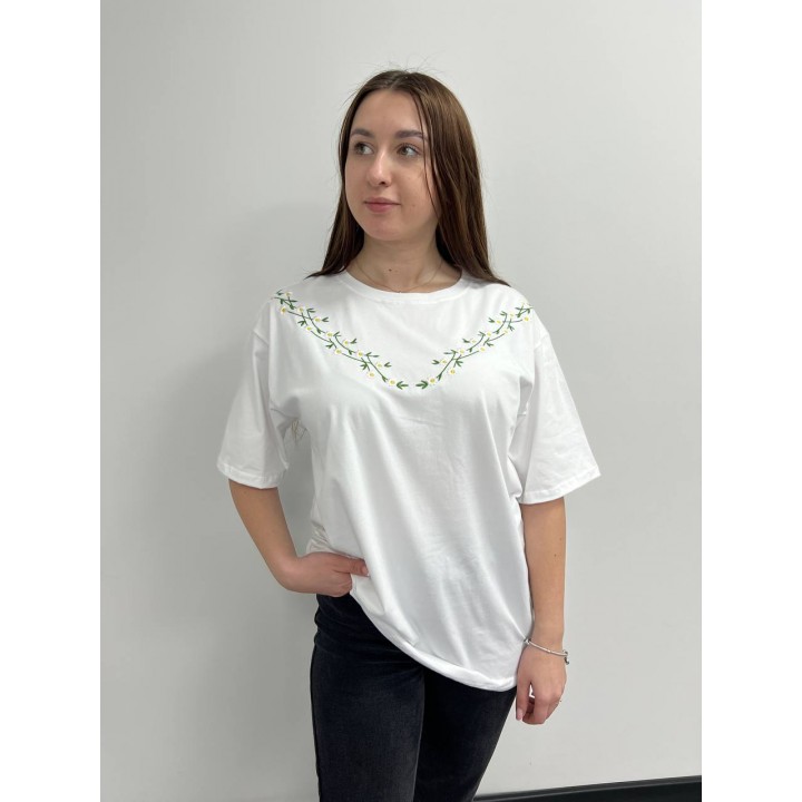 Футболка з вишивкою оверсайз преміум S - XL