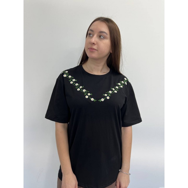 Футболка з вишивкою оверсайз преміум S - XL