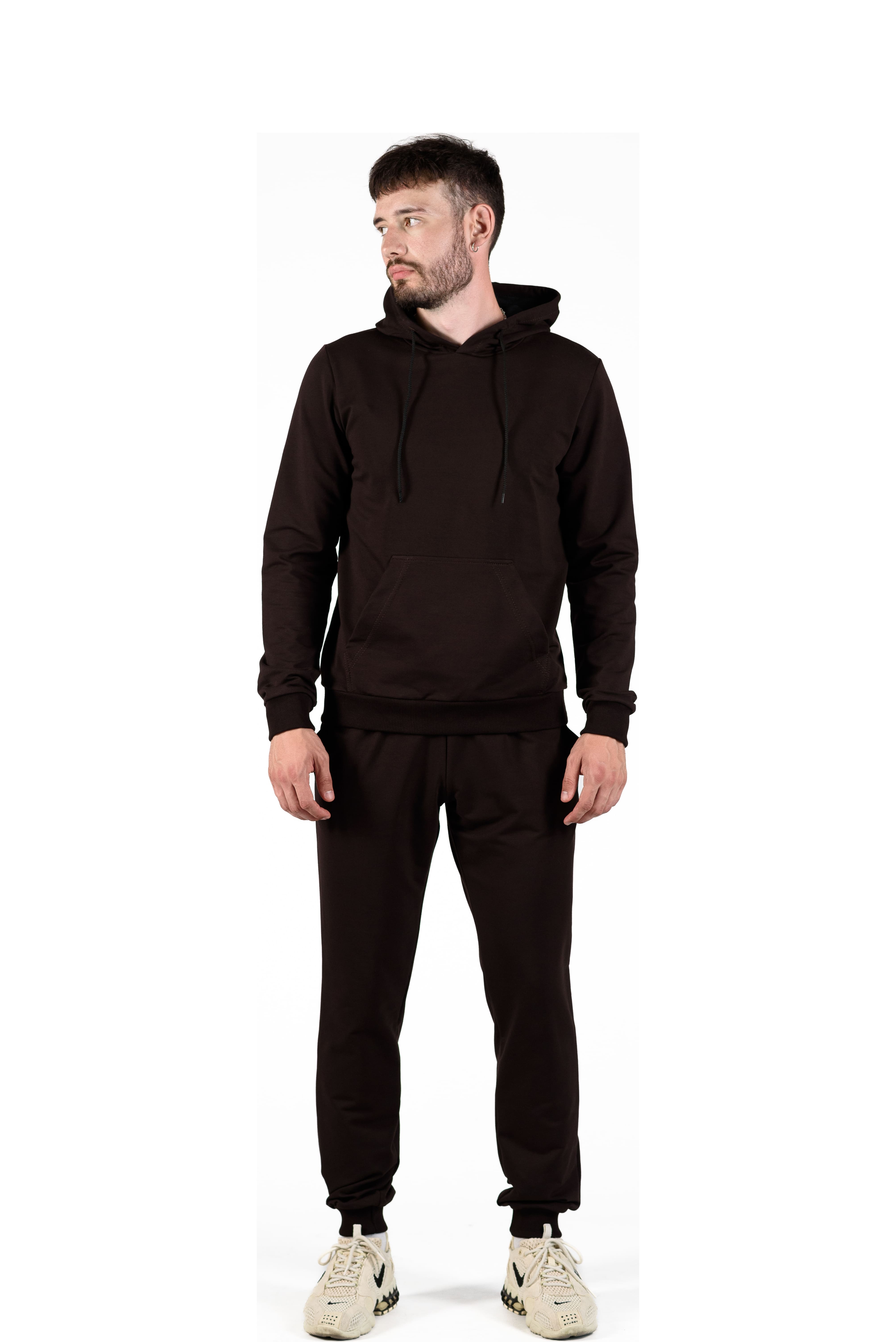 Костюм двонитка з капюшоном темно-коричневий(кенгуру + штани) S-XL