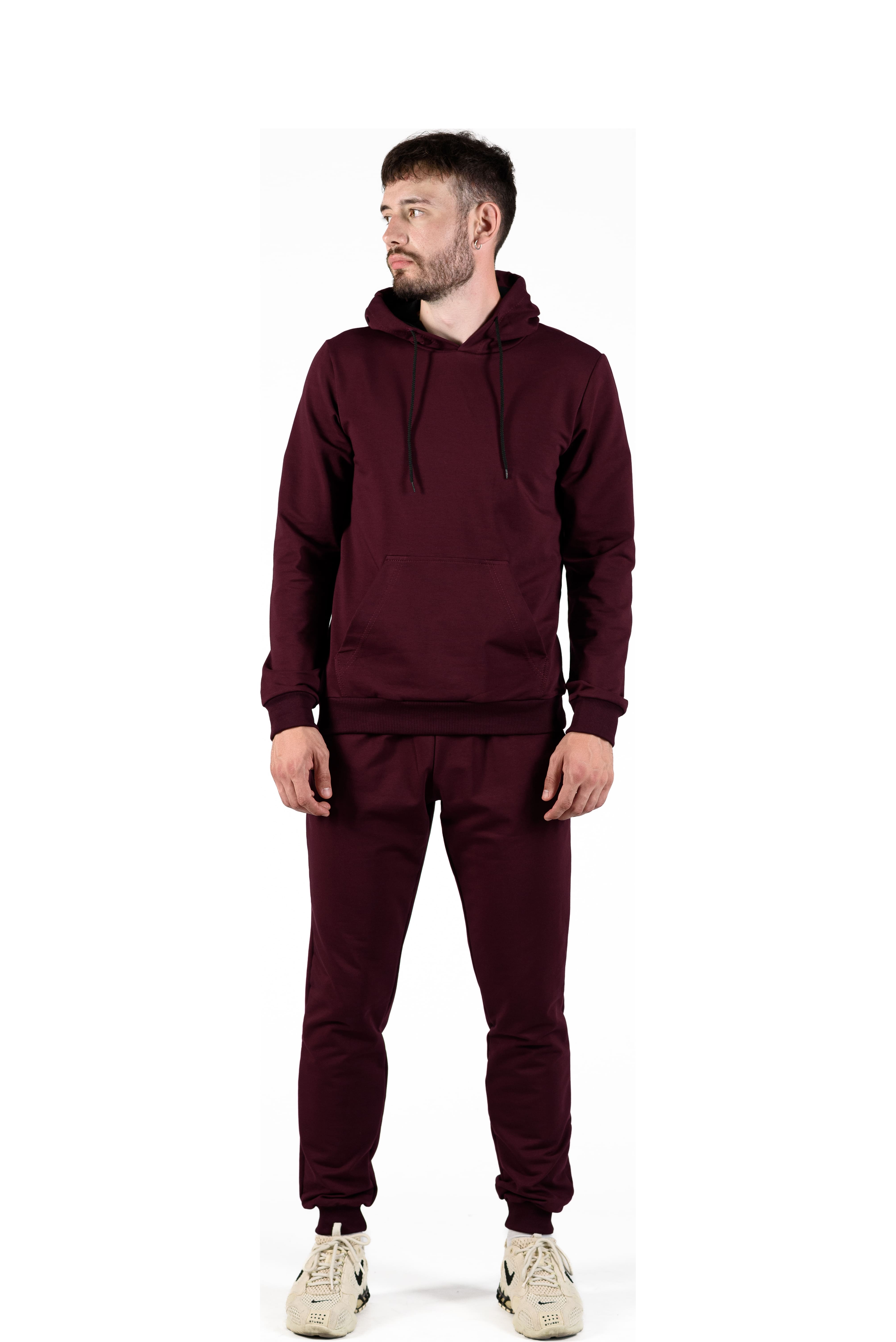 Костюм двонитка з капюшоном бордовий (кенгуру + штани) S-XL