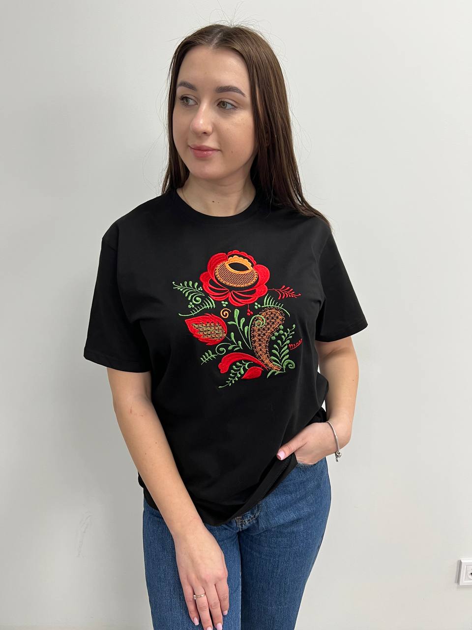 Футболка з вишивкою оверсайз преміум S - XL